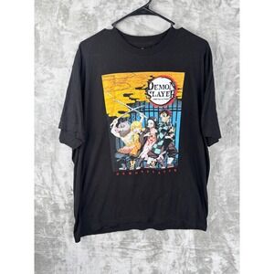 Demon Slayer Mens XL Graphic Tee Anime T Shirt Black Cotton Tanjiro Nezuko Print